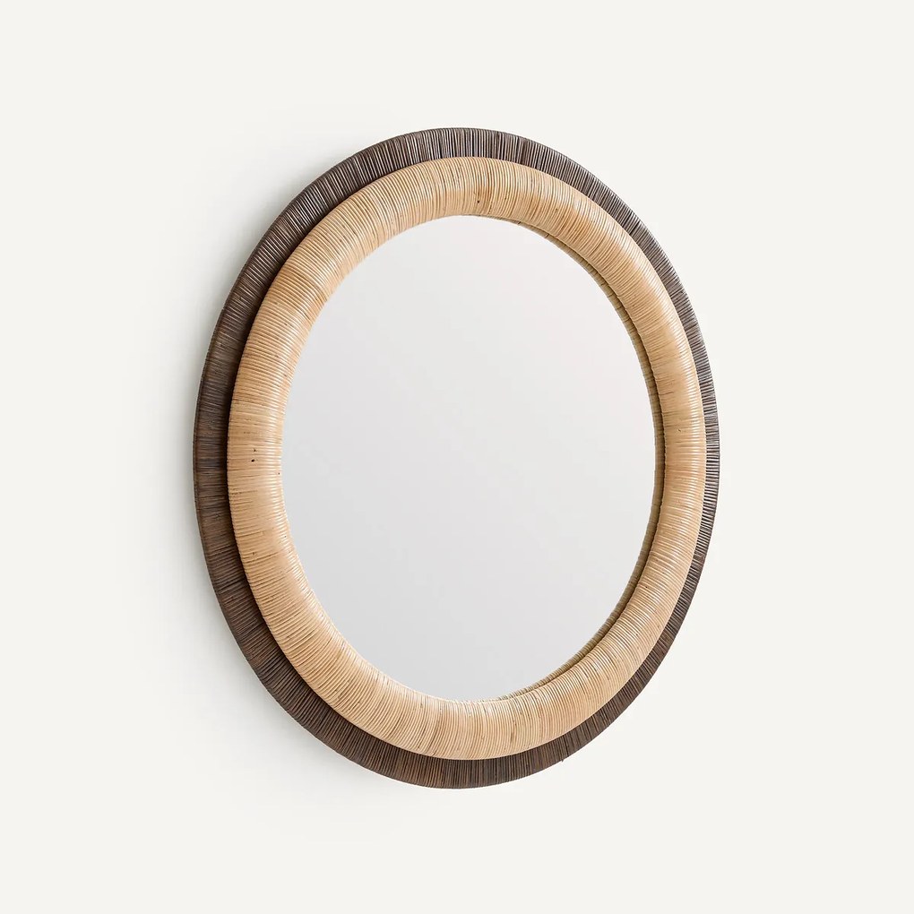 Ronde spiegel in tweekleurig rotan, diameter 91 cm, MAE