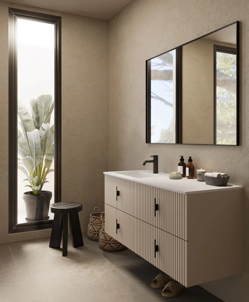 Muebles Avila badmeubel ribbelfront 120cm macchiato met wastafel links met kraangat