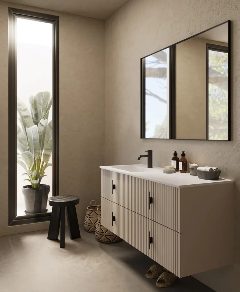 Muebles Avila badmeubel ribbelfront 120cm macchiato met wastafel links met kraangat