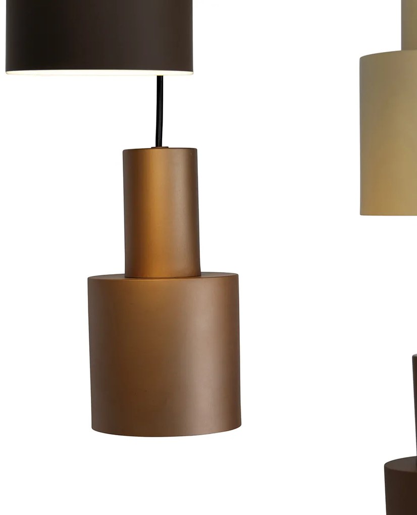 Hanglamp brons met taupe en beige 6-lichts - Ans
