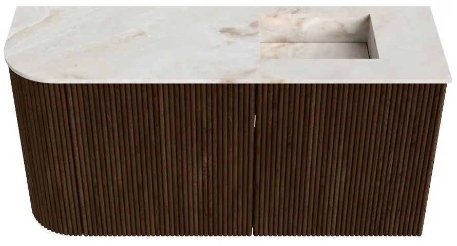 Mondiaz Joya DLux 80cm toiletmeubel ronding links walnut met wastafel faye rechts zonder kraangat frappe