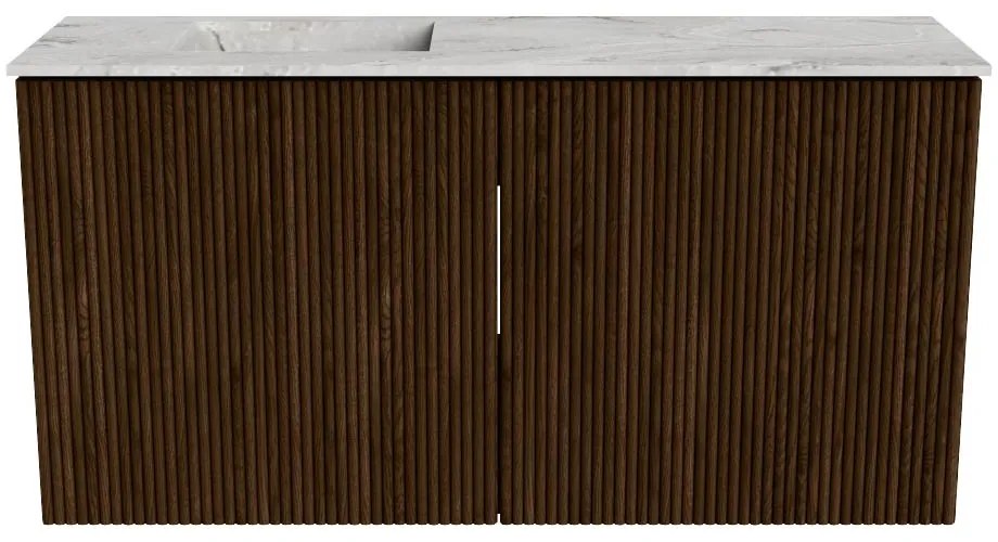Mondiaz Joya DLux 80cm toiletmeubel walnut met wastafel faye links 1 kraangat glace