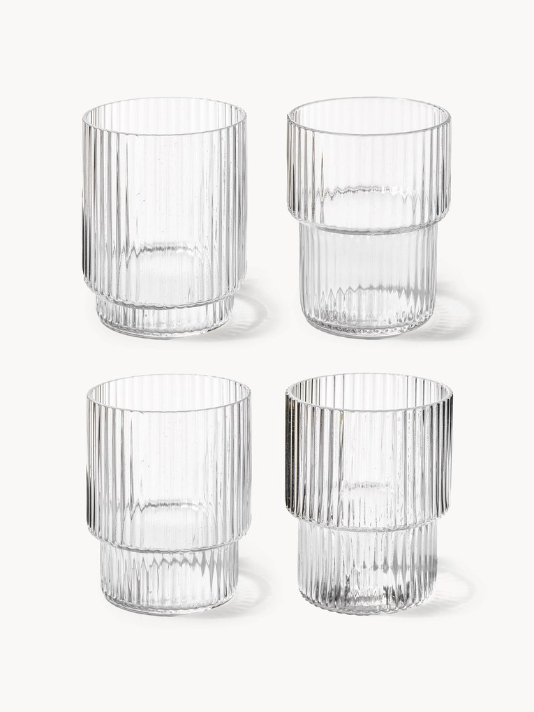Mondgeblazen tumbler Ripple met reliëfpatroon, 200 ml, 4-delig