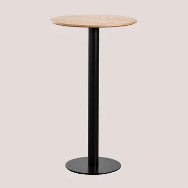 Ronde Hoge Barkruk Tafel Ø60 Cm In Mdf Xiren Natuurlijk Houtbruin - Zwart - Sklum