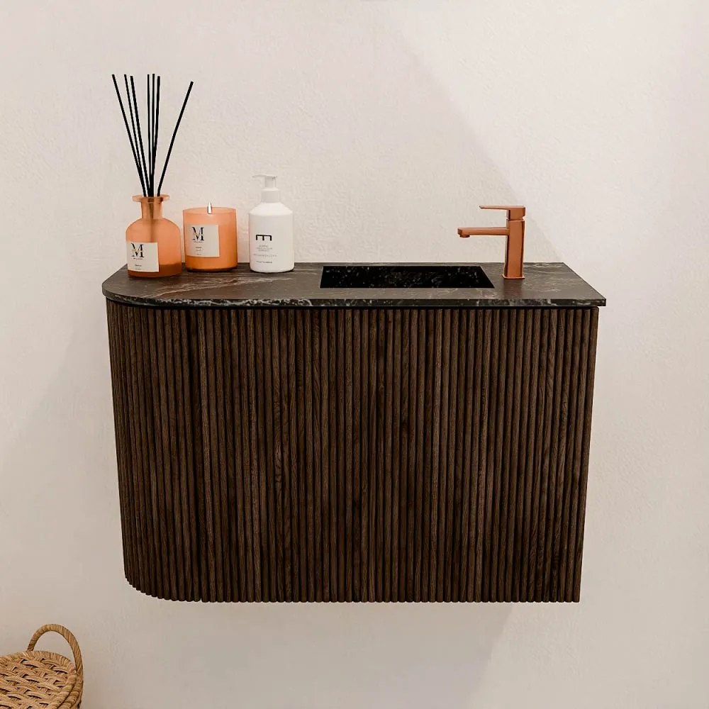 Mondiaz Joya DLux 60cm toiletmeubel ronding links walnut met wastafel faye rechts 1 kraangat lava