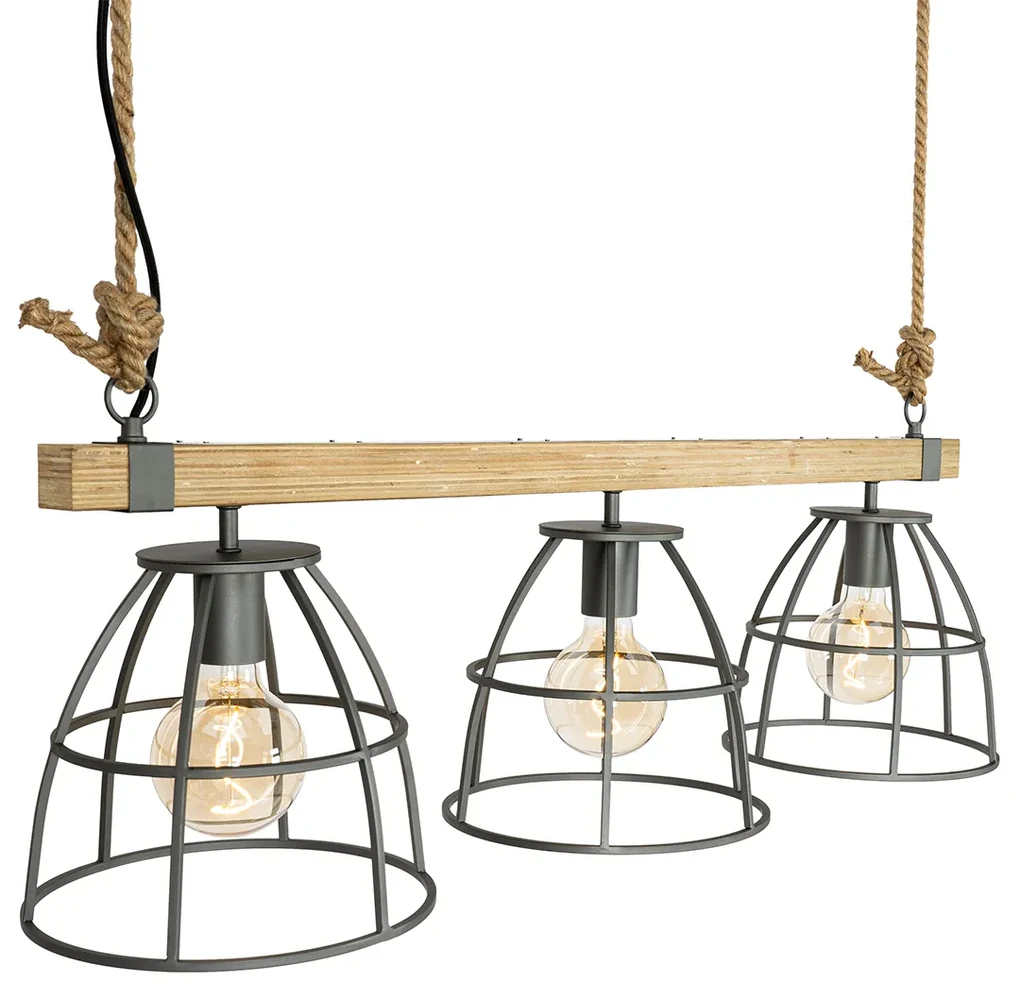 Houten antieke hanglamp Vintage hanglamp, retro rustieke landhuis hanglamp, E27 eettafel eetkamer kroonluchter industriële metalen hanglamp, slaapkamer woonkamer plafondlamp