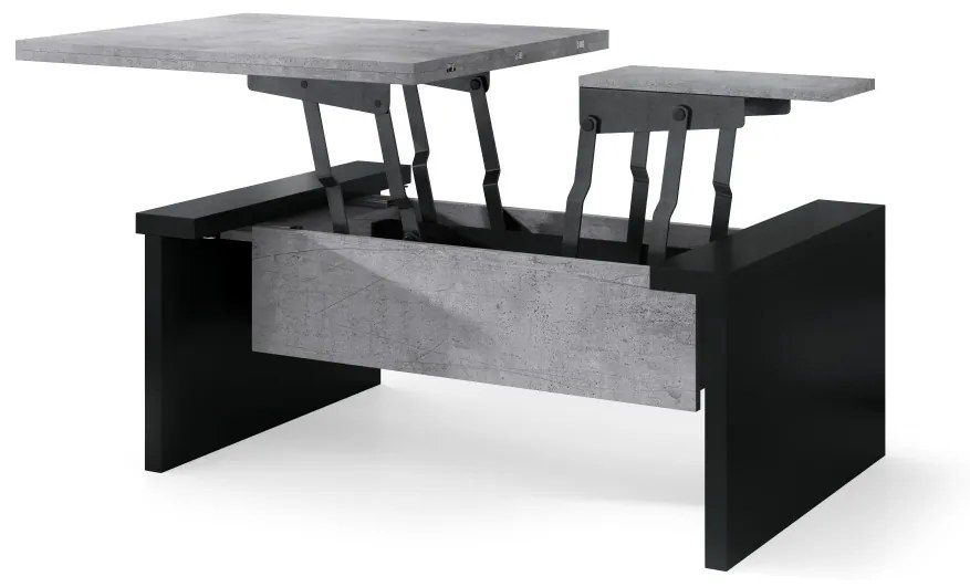 SPACE beton / zwart, opklapbare salontafel, in hoogte verstelbaar