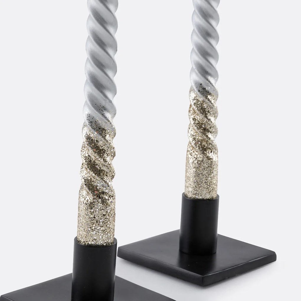 Set van 2 gedraaide kaarsen met glitters, Caspar