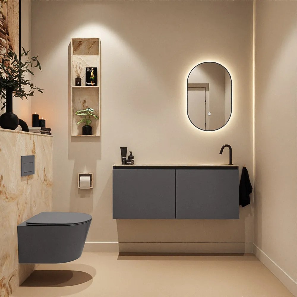 Mondiaz Ture DLux toiletmeubel 120cm dark grey met wastafel frappe rechts met kraangat