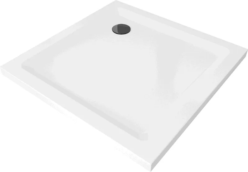 Mexen Flat slim vierkante douchebak 100 x 100 cm, wit, zwarte sifon - 40101010B