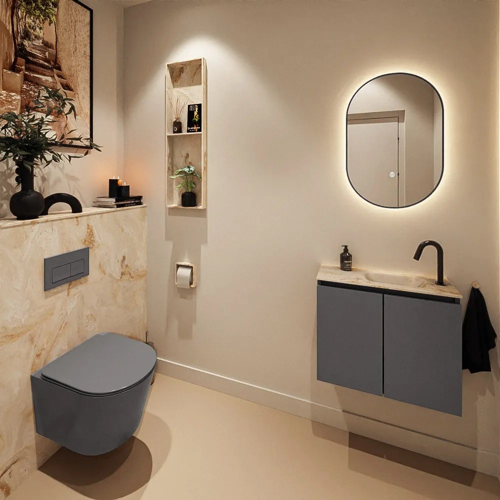 Mondiaz Ture DLux toiletmeubel 60cm dark grey met wastafel frappe rechts met kraangat