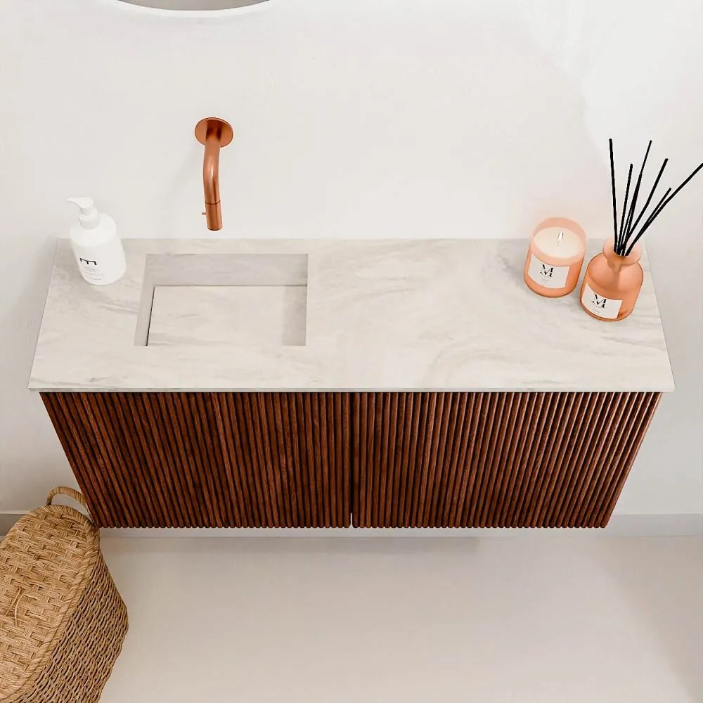Mondiaz Joya DLux 80cm toiletmeubel ruby met wastafel faye links zonder kraangat ostra