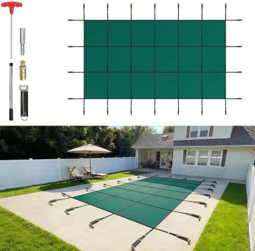 VEVOR Zwembadafdekking 4,9 x 9 m Polypropyleen Winterafdekking Geschikt voor zwembaden van 5,5 x 9,8 m Zwembadafdekking Winterafdekking Zwembadoverkapping
