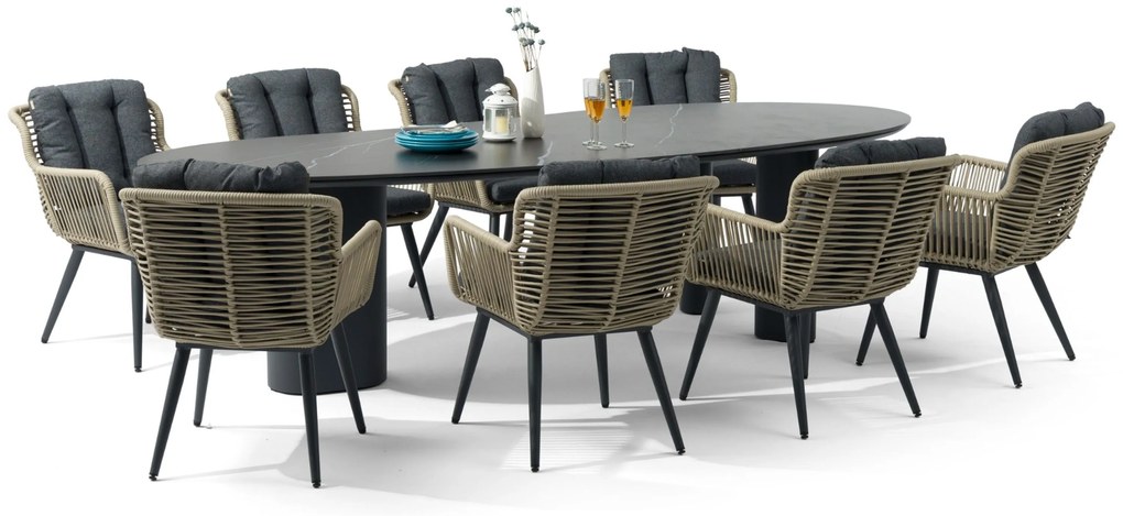 Tuinset 8 personen 300 cm Aluminium/wicker Grijs Coco Custa/Weave