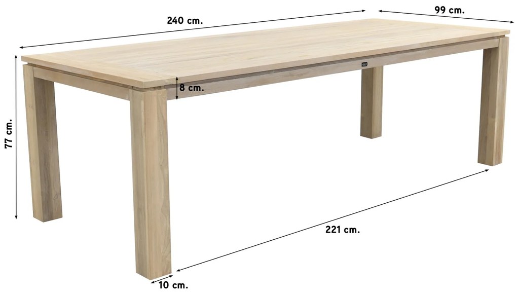 Rome teak tuintafel 240x100 cm. - Grey