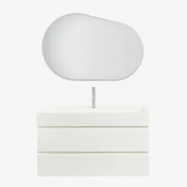 Ona Zwevend Badkamermeubelset Van Hout En Essenfineer Met Geïntegreerde Wastafel Wit & Ovaal Led En Anticondens 100x80 Cm Riben - Sklum