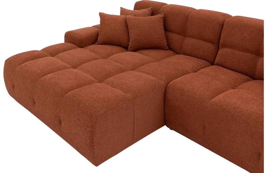 Goossens Excellent Bank Kubus bruin, stof, 1,5-zits, modern design met chaise longue links