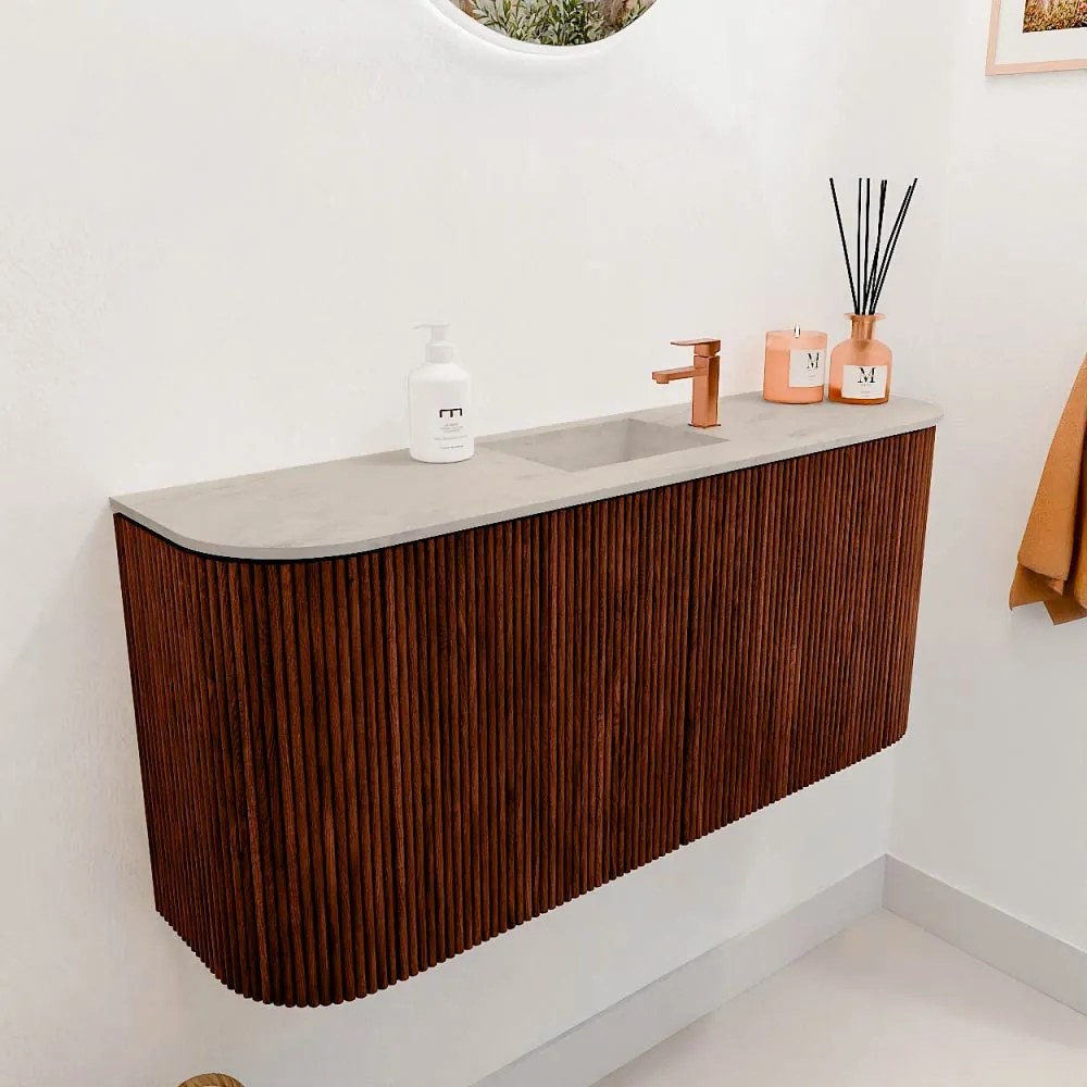 Mondiaz Joya DLux 95cm toiletmeubel ronding links/rechts ruby met wastafel faye midden 1 kraangat opalo