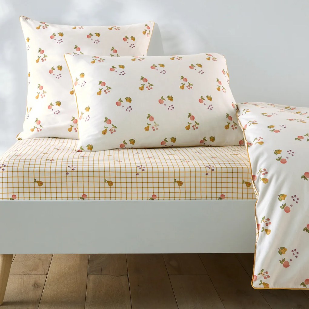 Hoeslaken voor kinderbed, 50% gerecycled katoen, omslag van 25 cm, fruitprint, LILAS