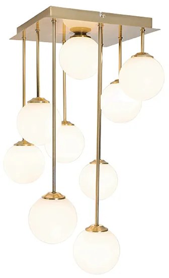Moderne plafondlamp goud met opaal glas 9-lichts  - Athens