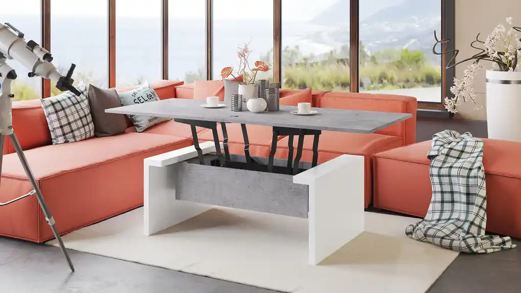 beton/wit, opklapbare salontafel, in verstelbaar | BIANO