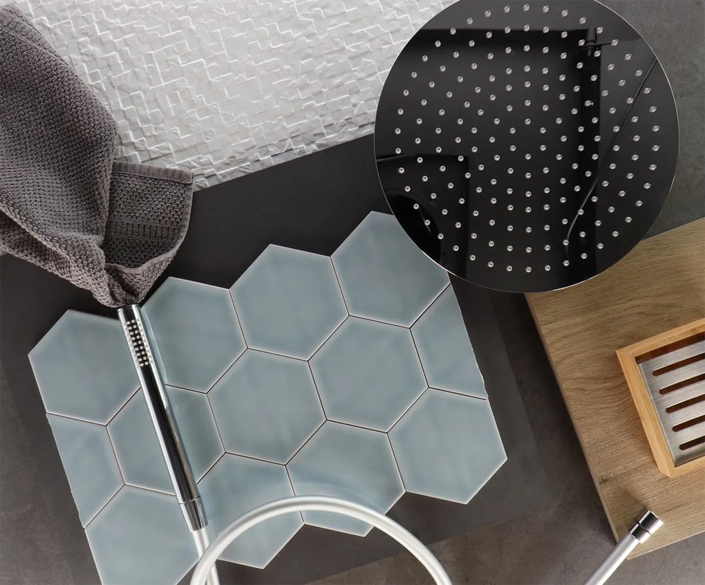 Hoogglans Handvorm Wandtegel 10.8x12.4 Cm Hexagon Princeton Licht Blauw RBT55