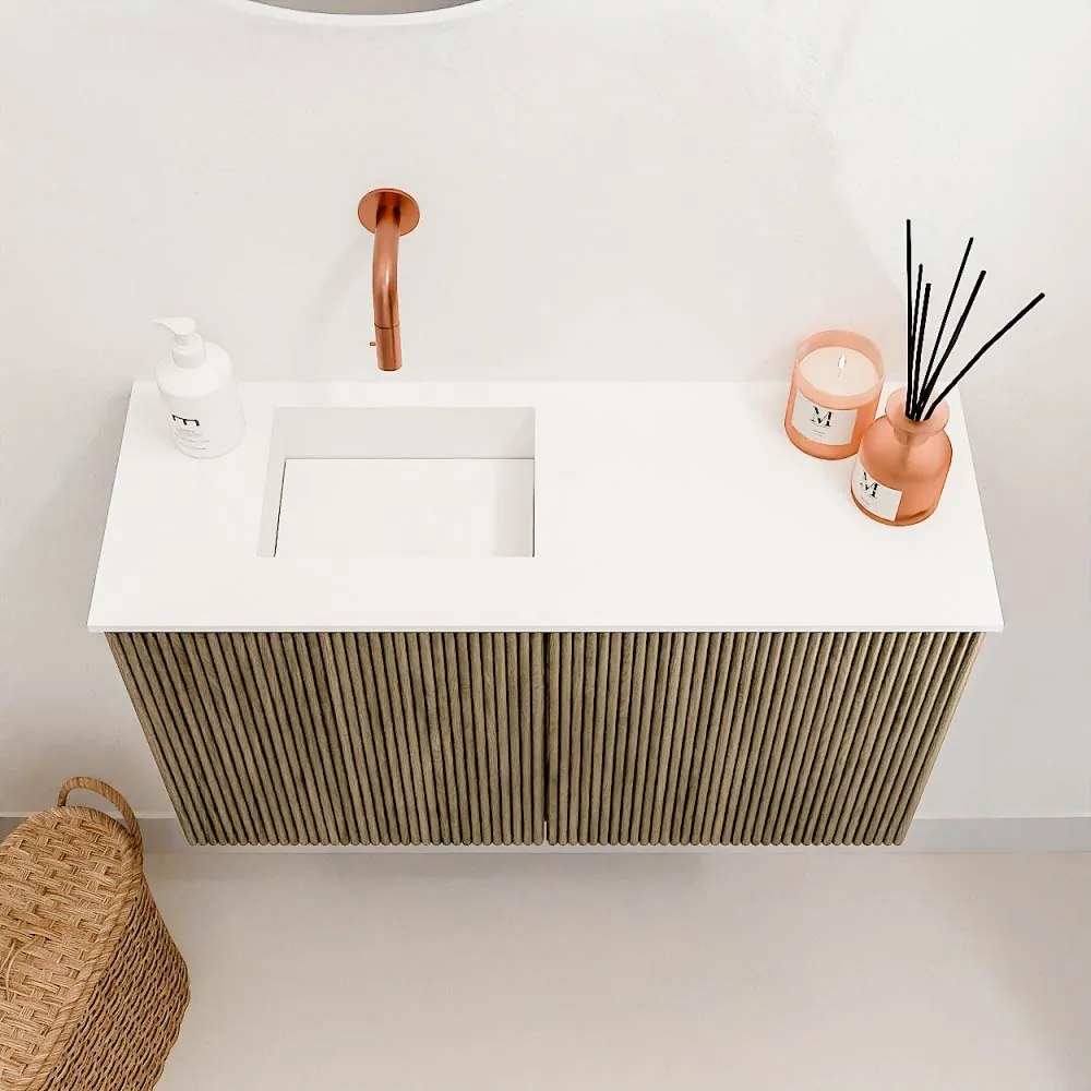 Mondiaz Joya 70cm toiletmeubel dusk met wastafel faye links zonder kraangat talc