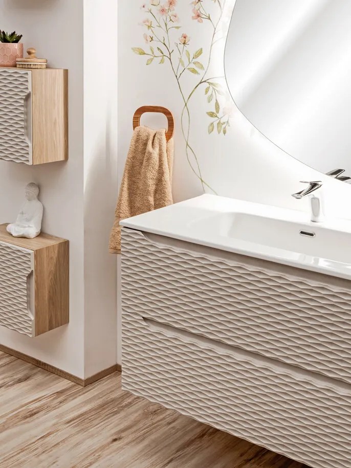 Comad Ocean Beige badmeubel 80cm met 2 lades en wastafel wit glans