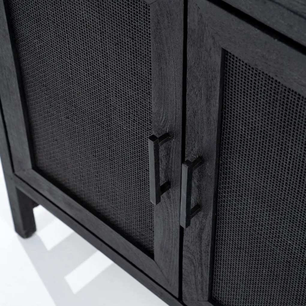 Eleonora Vic Zwart Dressoir Met Rotan Webbing - 125x35x80cm.