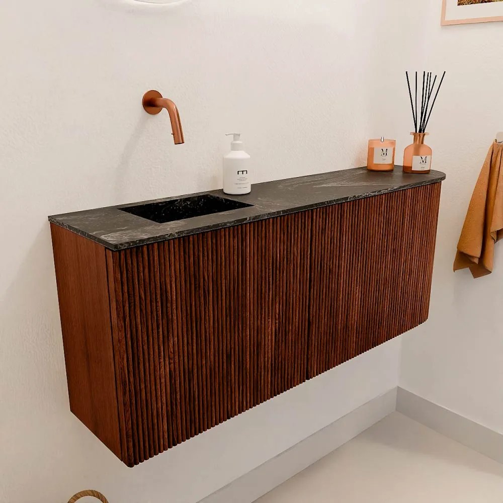 Mondiaz Joya DLux 100cm toiletmeubel ronding rechts ruby met wastafel faye links zonder kraangat lava