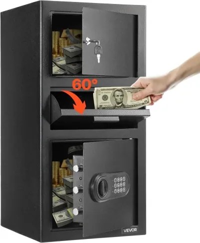 VEVOR Drop Safe 3,6 kubieke voet drop safe met grote gleuf in het midden, drop cabinet safe met toetsenbord & 3 niveaus & reservesleutels voor contant geld bankontvangstdocument