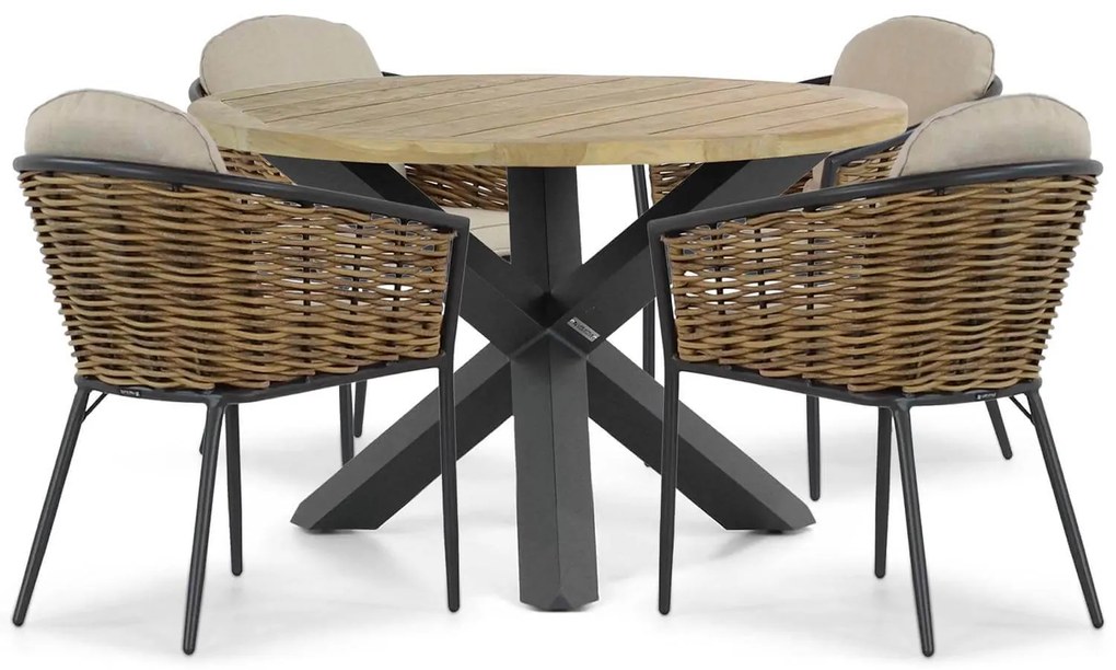 Tuinset Ronde Tuintafel 4 personen 120 cm Aluminium/wicker Grijs  Lifestyle Garden Furniture Nice/Rockville