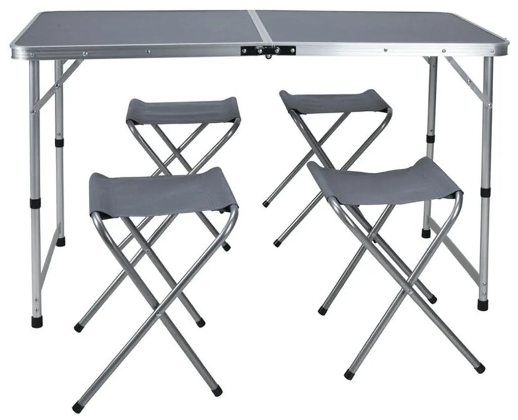 Redcliffs Campingtafel inklapbaar met 4 stoelen 120x60x70 cm grijs