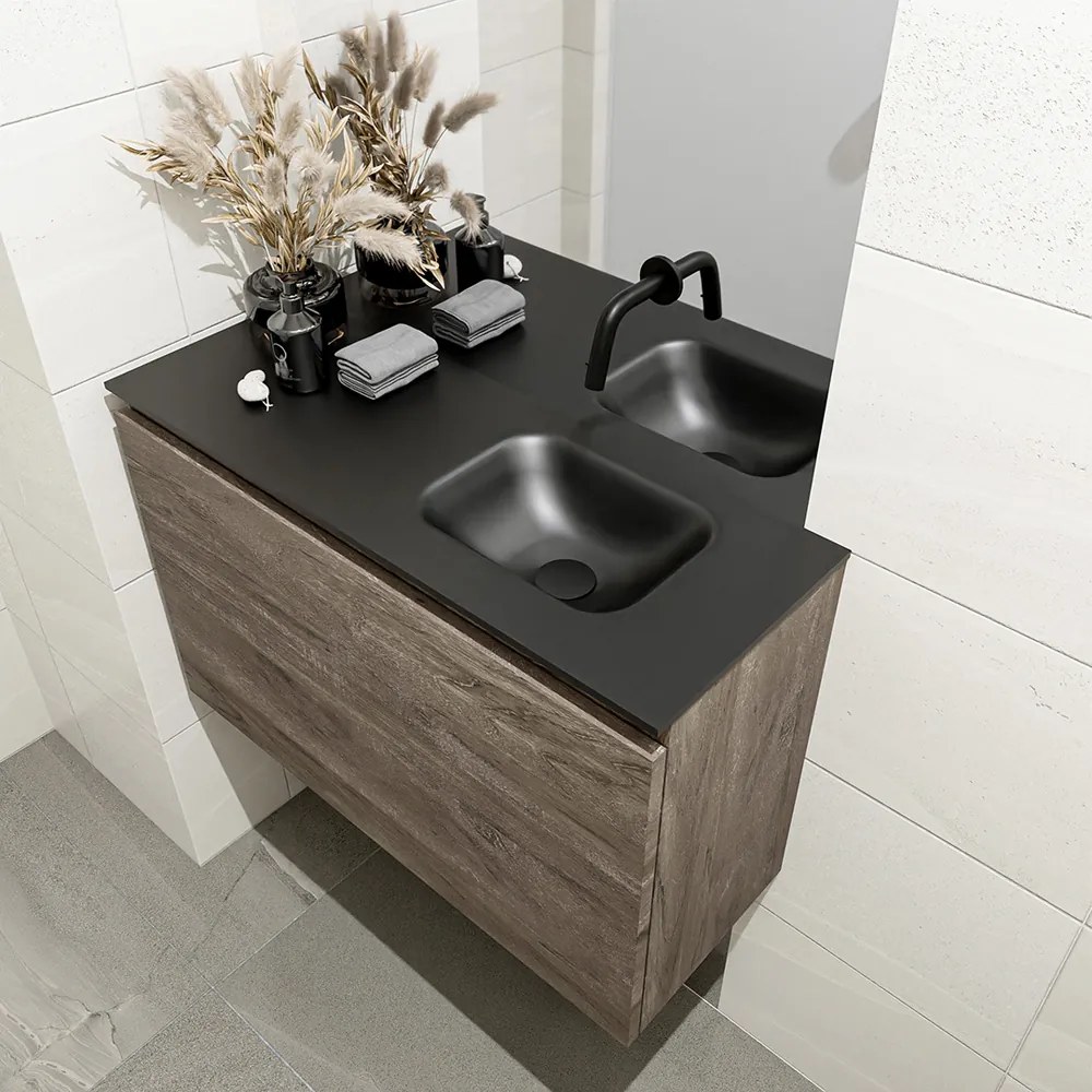 Mondiaz Olan 80cm toiletmeubel dark brown met wastafel urban rechts geen kraangat