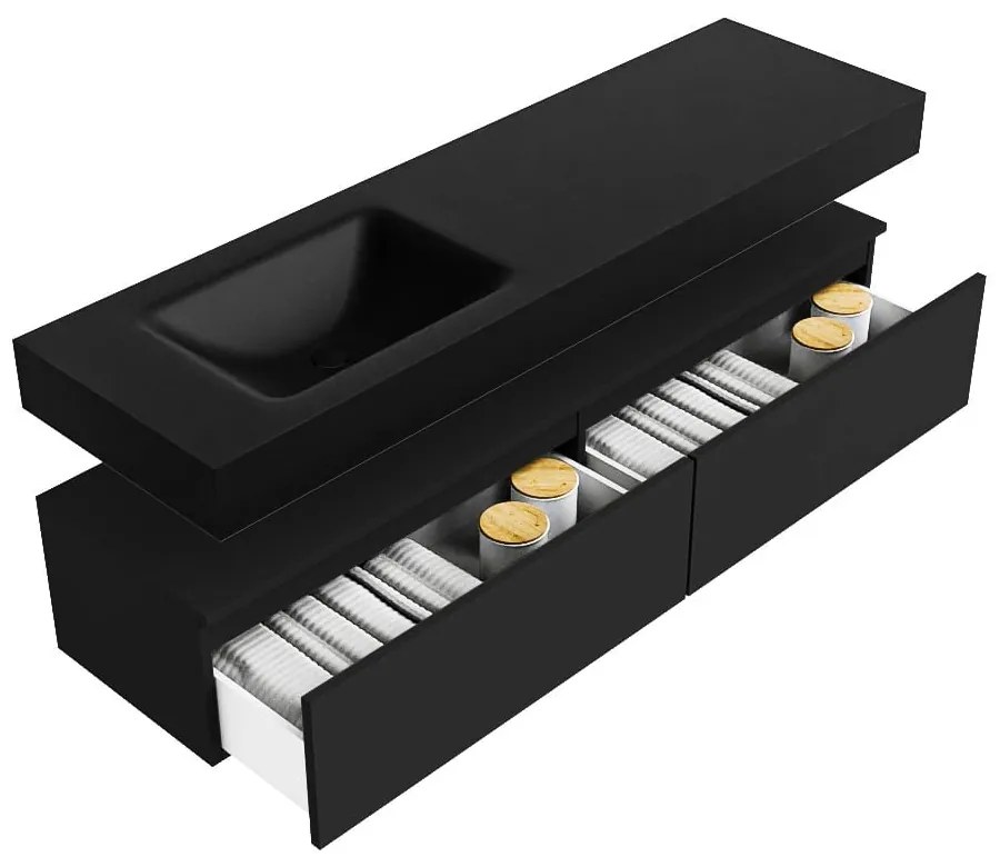 Zaro Alan badmeubel 160cm urban 2 lades met vrijhangende wastafel cloud links 1 kraangat urban