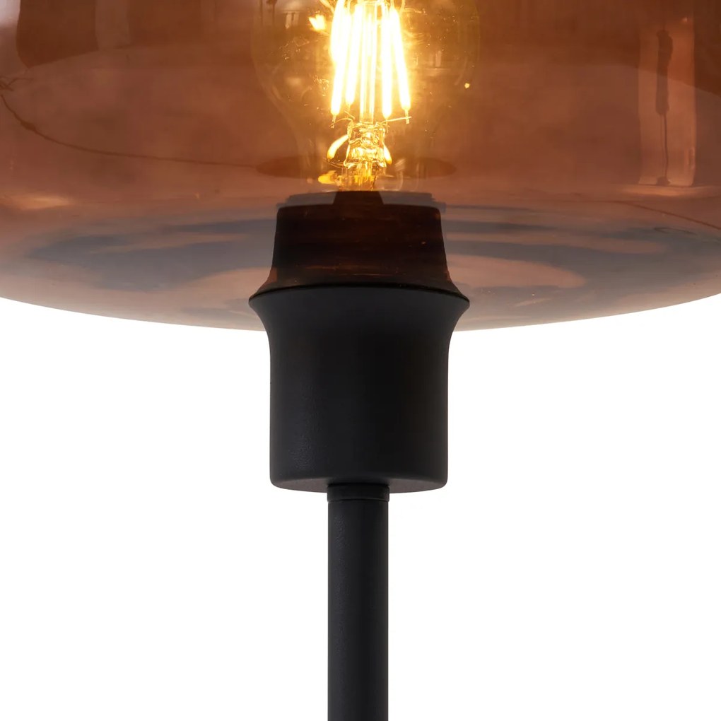 Retro tafellamp zwart met brons glas - Bizle
