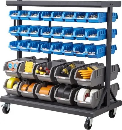 VEVOR Mobiel Opbergrek met Stapelbare Dozen, Mobiel Opbergrek met 5 Niveaus &amp; 68 Assortiment Dozen voor Kleine Onderdelen in Twee Maten, 900x500x950 mm, Dubbelzijdig, voor Werkplaats, Garage, Magazijn &amp; Kantoor
