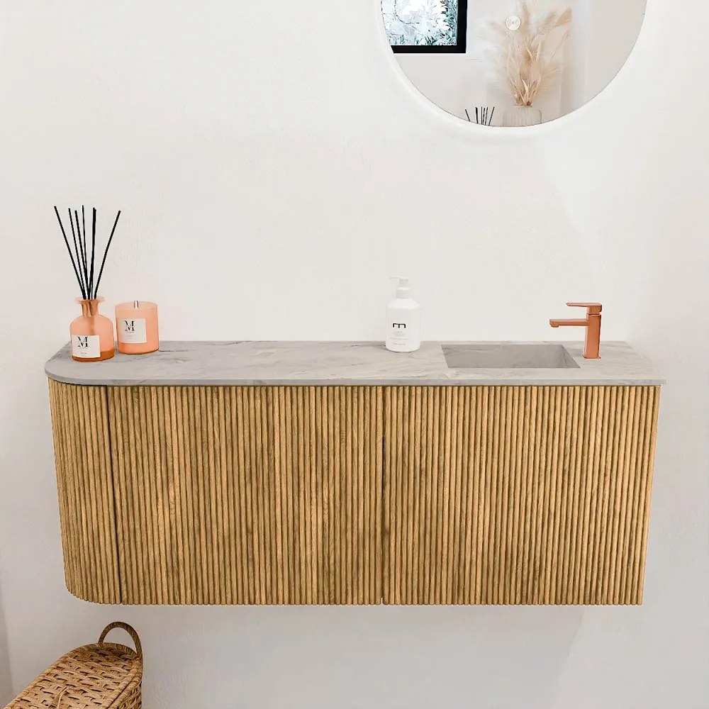 Mondiaz Joya DLux 100cm toiletmeubel ronding links oak met wastafel faye rechts 1 kraangat glace