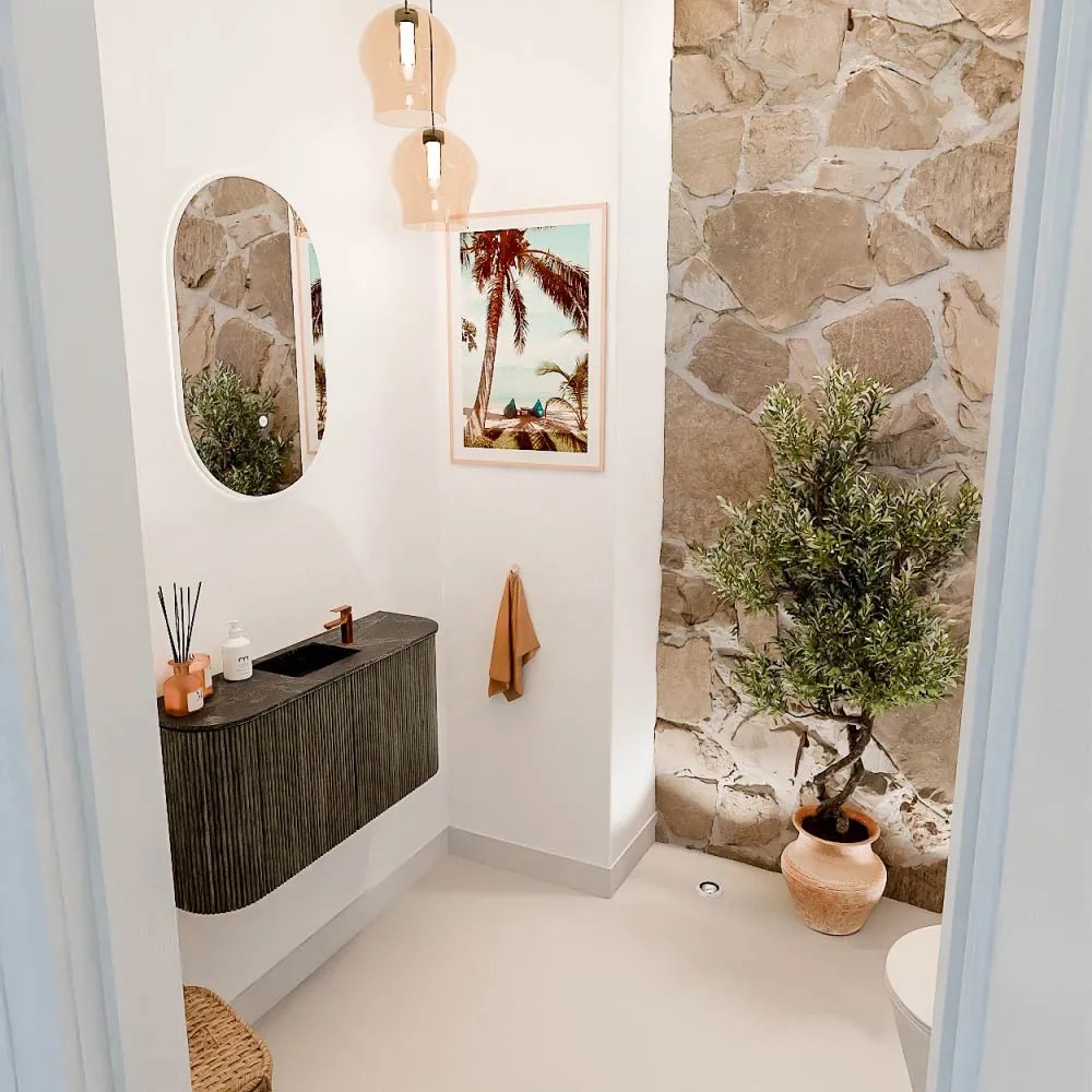 Mondiaz Joya DLux 85cm toiletmeubel ronding links/rechts shadow met wastafel faye midden 1 kraangat lava