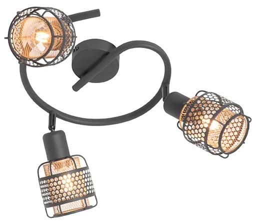 Design plafondlamp zwart met goud 3-lichts rond - Noud