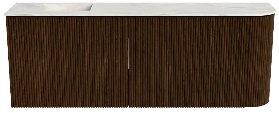 Mondiaz Joya DLux 110cm toiletmeubel ronding rechts walnut met wastafel faye links zonder kraangat ostra