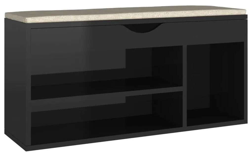 vidaXL Schoenenbank met kussen 104x30x49 cm spaanplaat hoogglans zwart