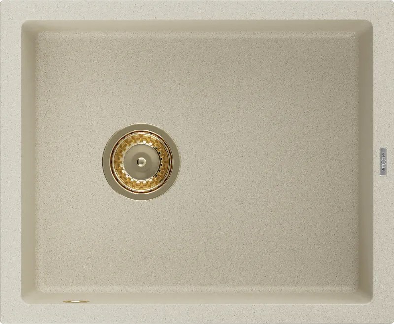 Mexen Pedro granieten gootsteen 1-komors 560 x 460 mm, beige, gouden sifon - 6508561000-69-G