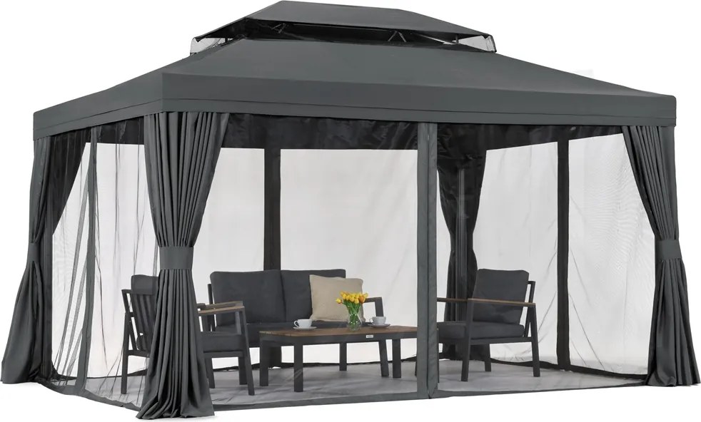 Tuinpaviljoen met horren en gordijnen Valencia 3x4 antraciet Garden Point