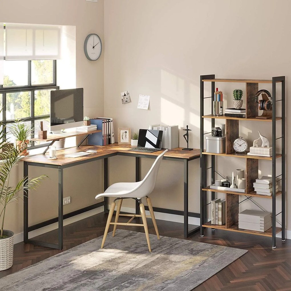 Nancy's Bureau - Bureaus - Hoekbureau - L-Vormig - Industrieel - Zwart/Bruin - 140 x 130 x 76cm