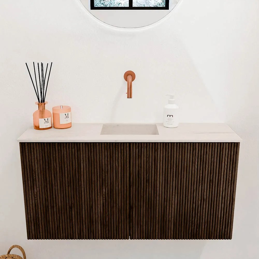 Mondiaz Joya DLux 80cm toiletmeubel walnut met wastafel faye midden zonder kraangat meli