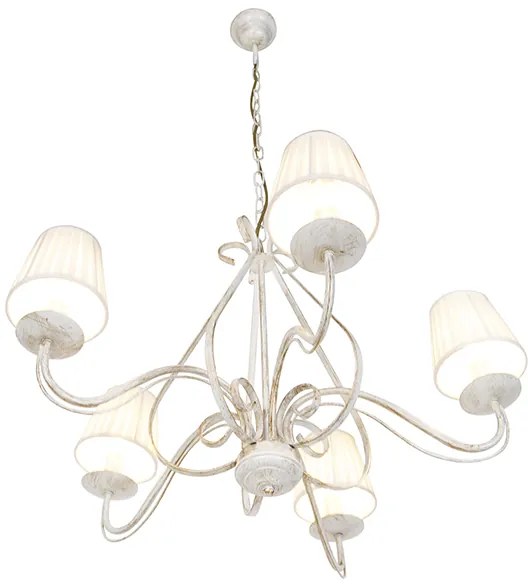 Kroonluchter wit plissé crème klemkap 5-lichts - Giuseppe