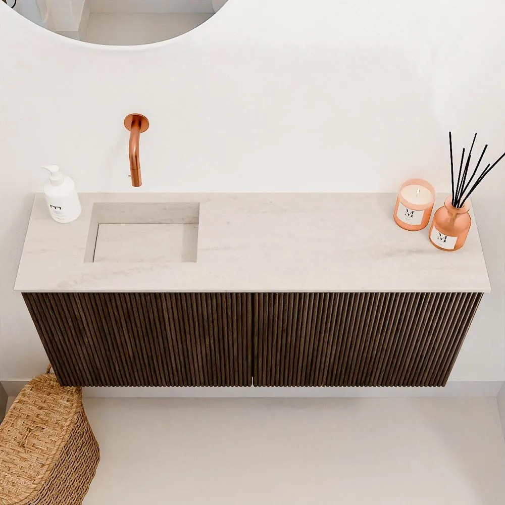 Mondiaz Joya DLux 90cm toiletmeubel walnut met wastafel faye links zonder kraangat meli