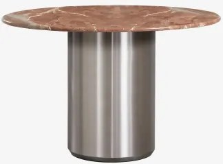 Ronde Eettafel Ø120 Cm Luceida Rood Chigan-marmer & Geborsteld Roestvrij Staal - Sklum