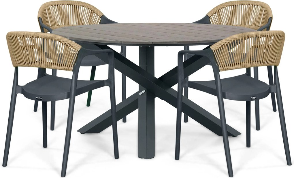 Tuinset Ronde Tuintafel 4 personen 125 cm Kunststof Grijs Domani Furniture Toscano/Ancona